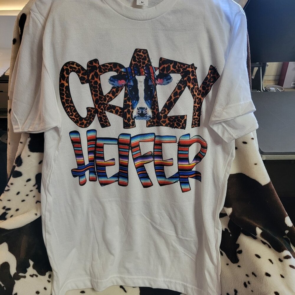 5 Pack Western Crazy Heifer Cow White Short Sleeve T-Shirt